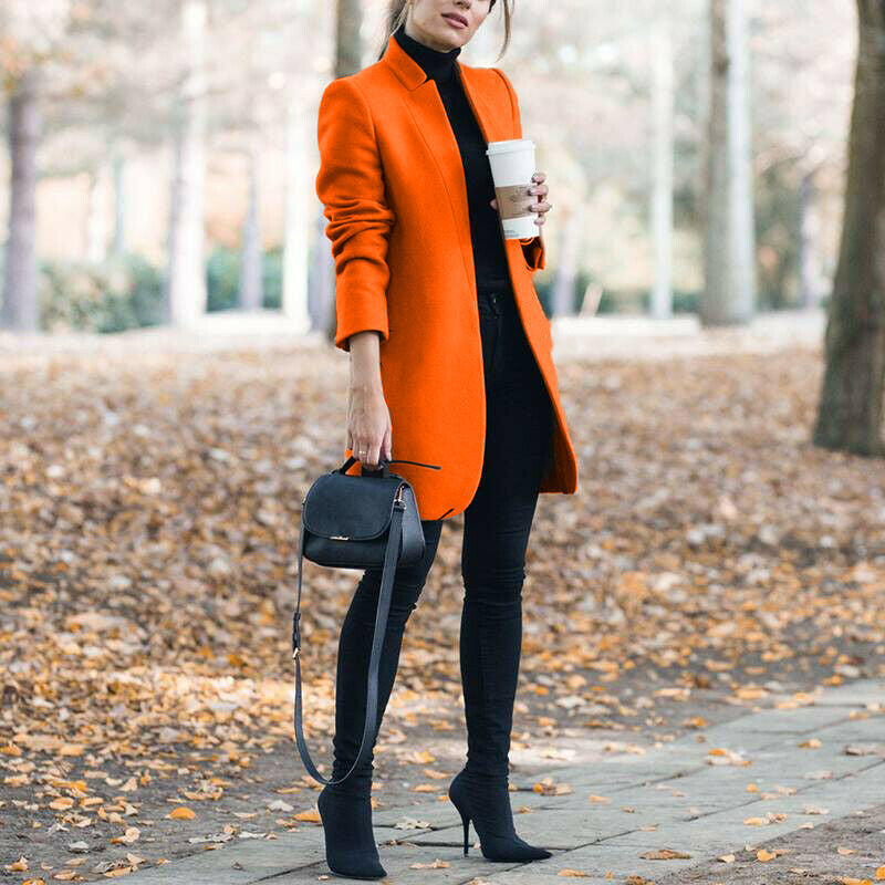 Manteau en laine à col de couleur unie