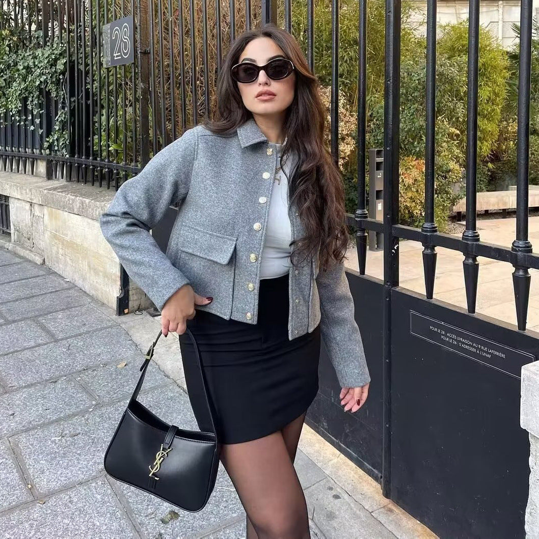 Chemise courte en tweed de style classique français