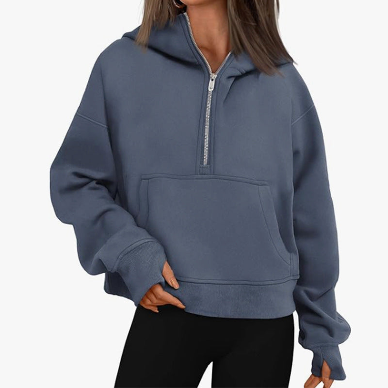 Pull à capuche ample à manches longues et fermeture éclair d'automne et d'hiver