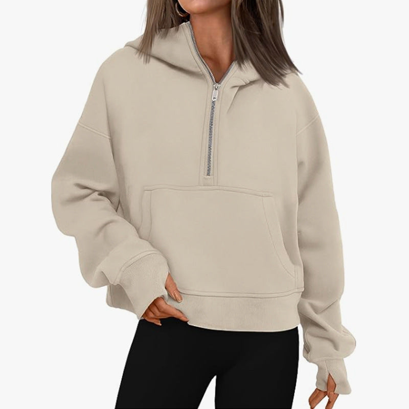 Pull à capuche ample à manches longues et fermeture éclair d'automne et d'hiver