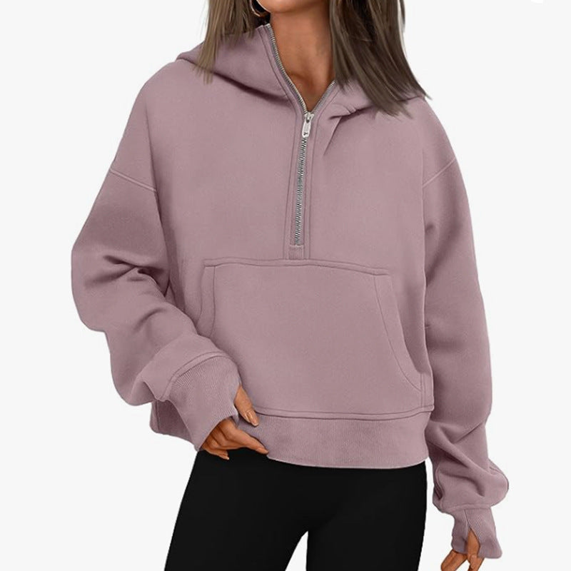Pull à capuche ample à manches longues et fermeture éclair d'automne et d'hiver