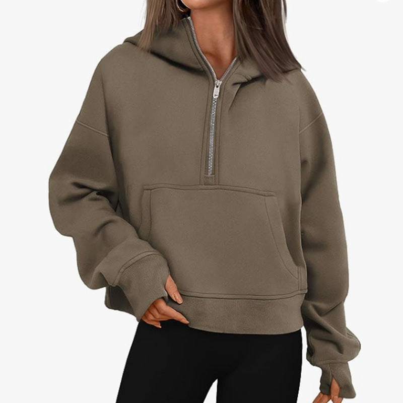 Pull à capuche ample à manches longues et fermeture éclair d'automne et d'hiver