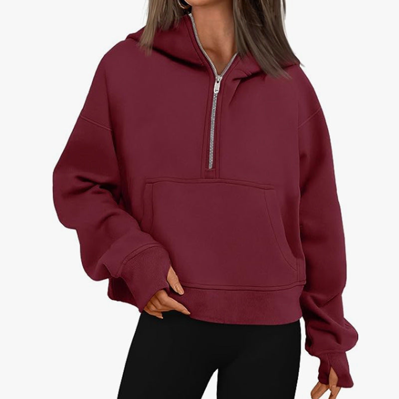 Pull à capuche ample à manches longues et fermeture éclair d'automne et d'hiver
