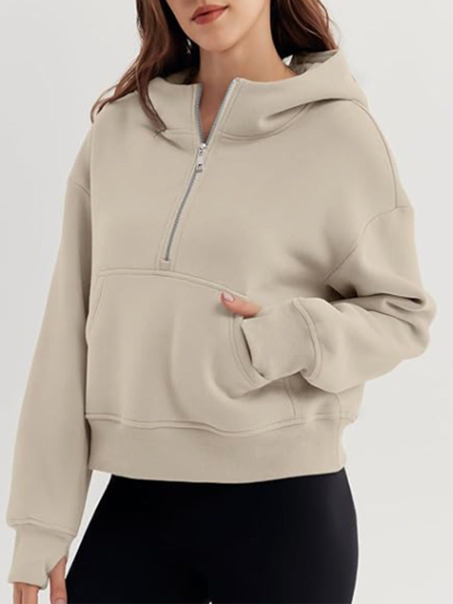 Pull à capuche ample à manches longues et fermeture éclair d'automne et d'hiver
