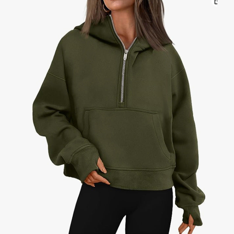 Pull à capuche ample à manches longues et fermeture éclair d'automne et d'hiver