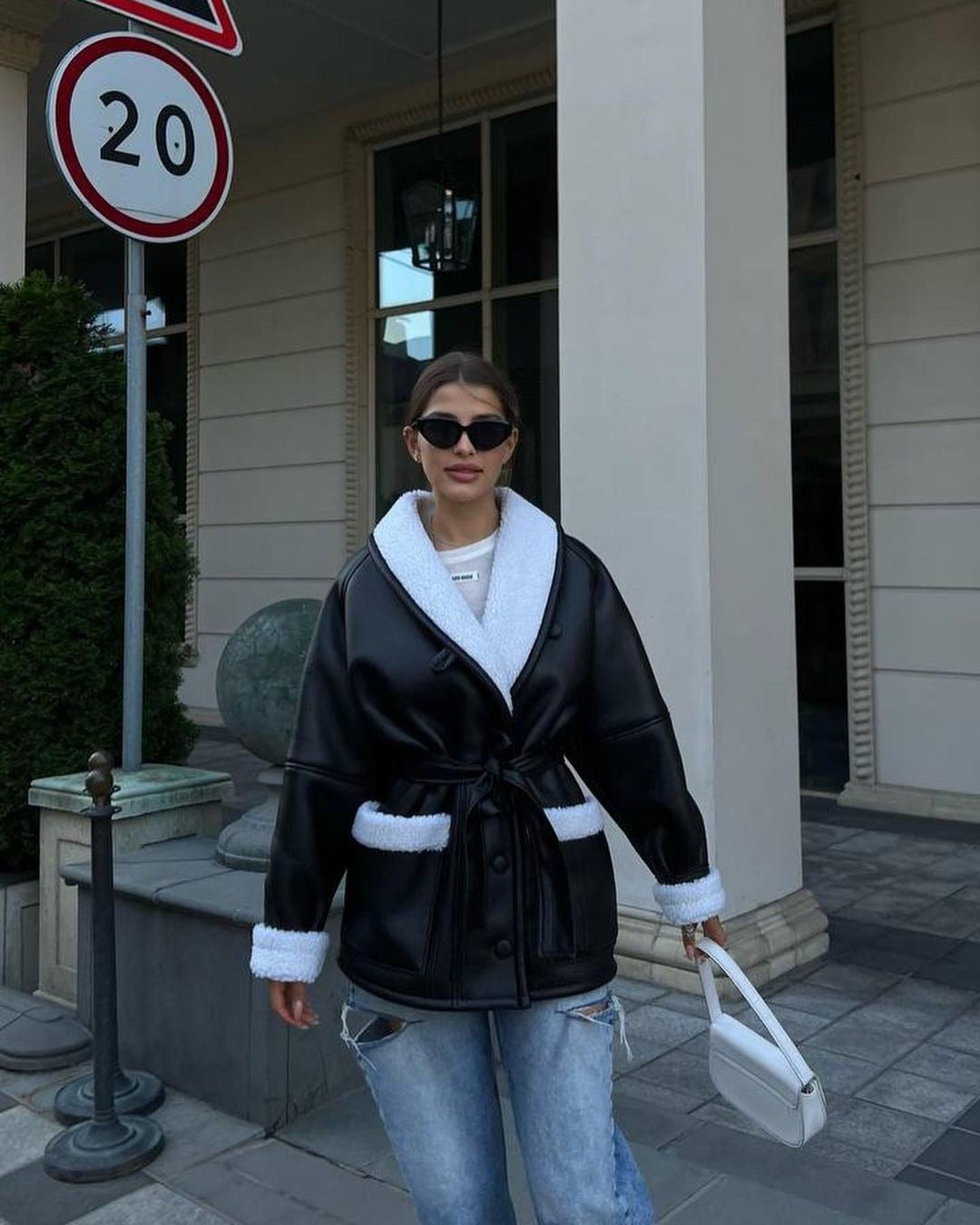 Manteau d'épissage à manches longues en cuir pour femmes