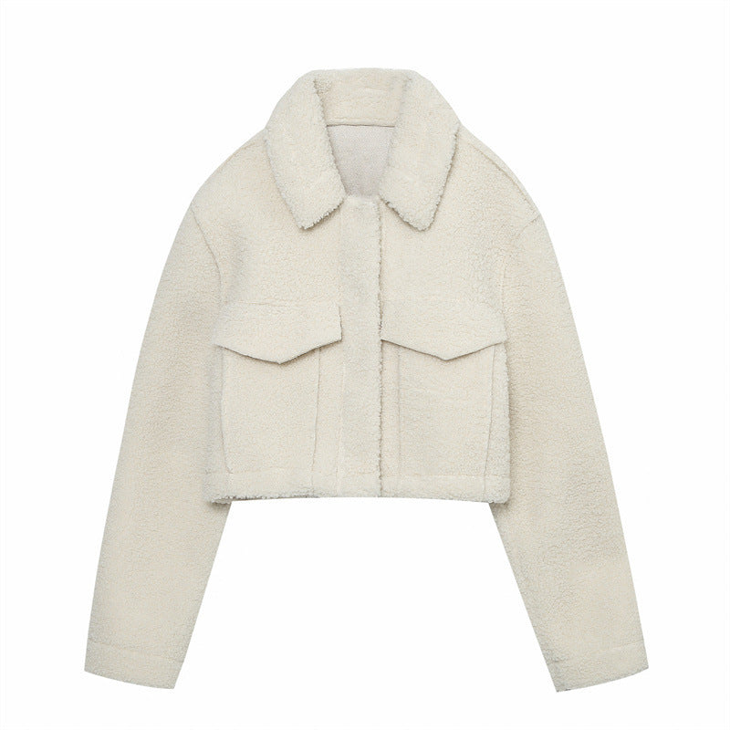 Veste polaire de couleur unie à simple boutonnage pour femme