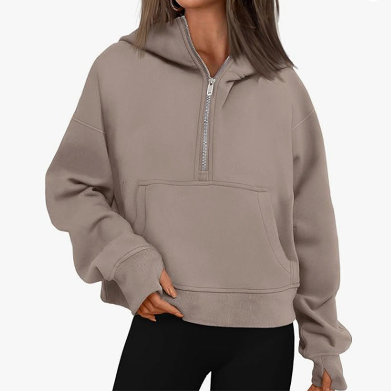Pull à capuche ample à manches longues et fermeture éclair d'automne et d'hiver