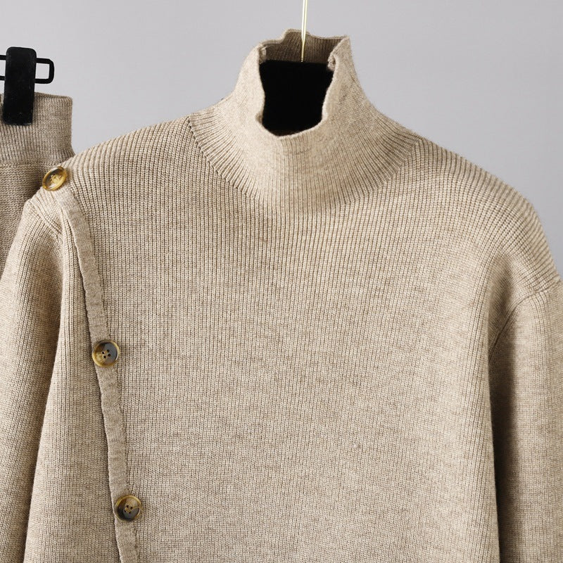 Ensemble Pull Col Roulé et Pantalon Large en Maille