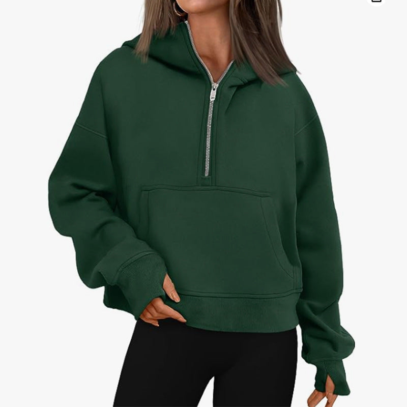 Pull à capuche ample à manches longues et fermeture éclair d'automne et d'hiver