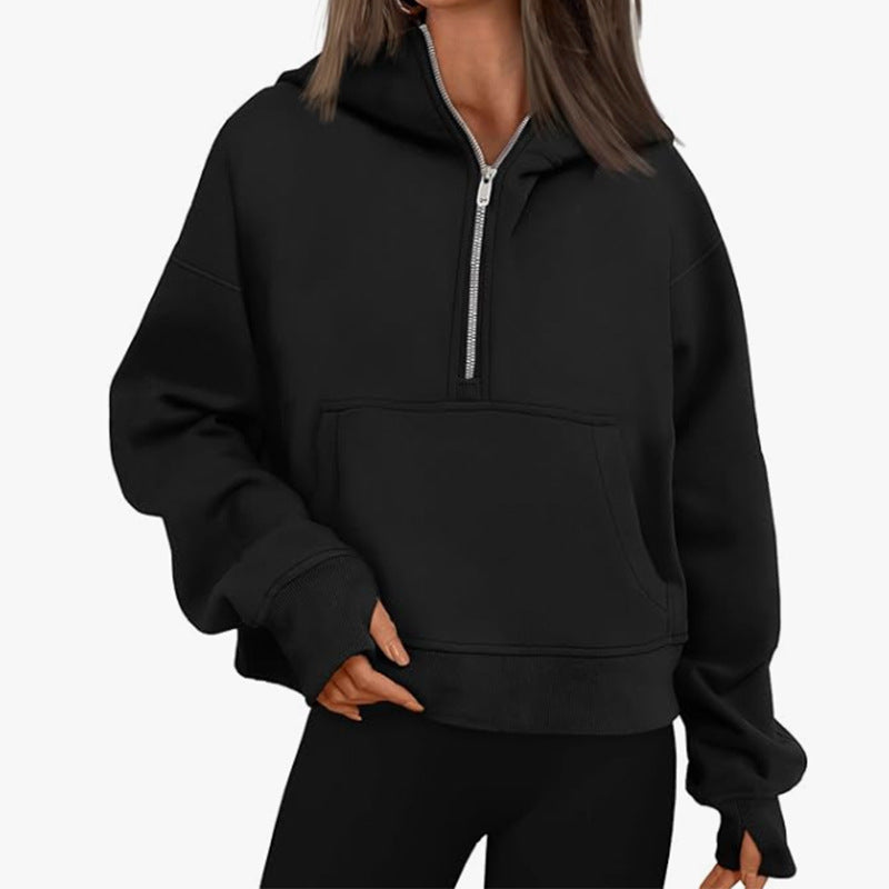 Pull à capuche ample à manches longues et fermeture éclair d'automne et d'hiver