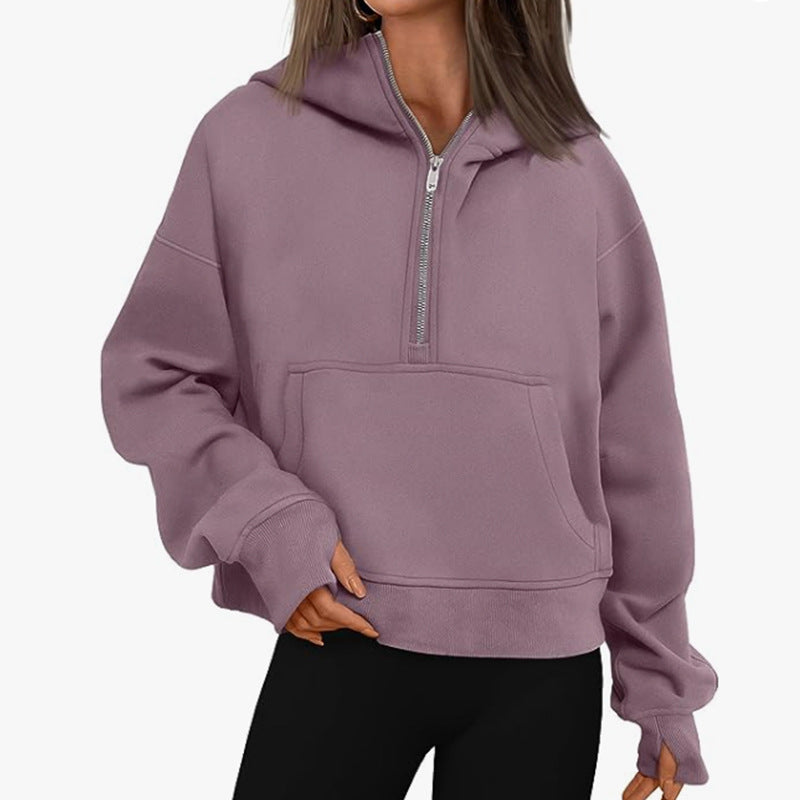 Pull à capuche ample à manches longues et fermeture éclair d'automne et d'hiver