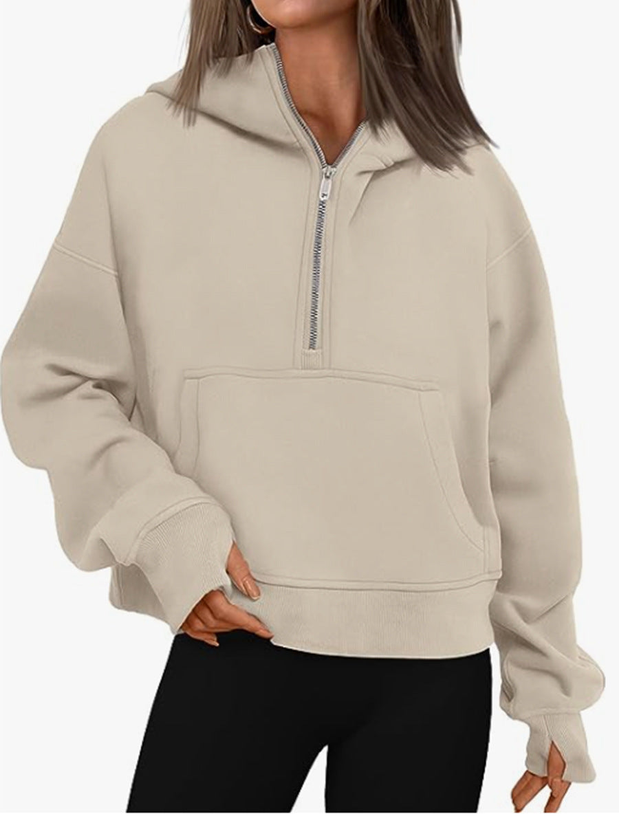 Pull à capuche ample à manches longues et fermeture éclair d'automne et d'hiver