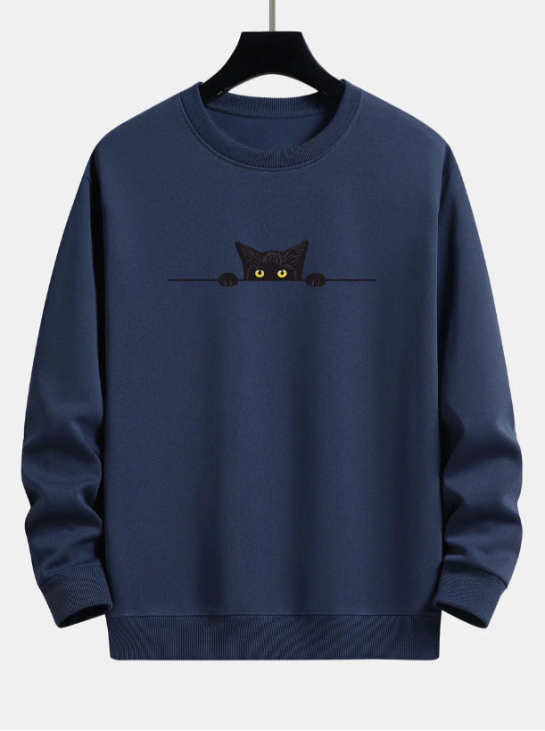 Pull à col rond avec chat mignon imprimé chat créatif