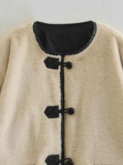 Manteau chaud en laine d'agneau à simple boutonnage