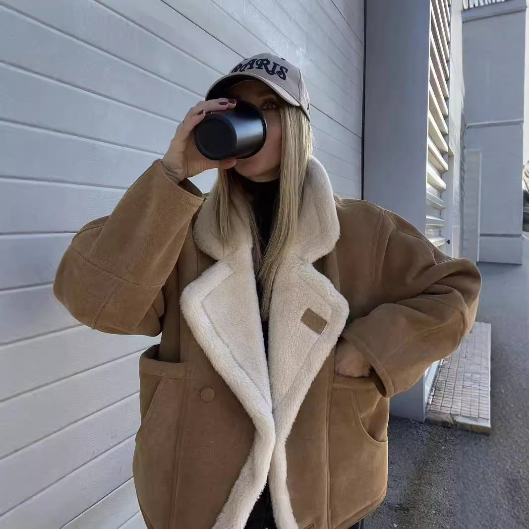 Manteau Oversize Vintage en Laine d'Agneau pour Femme - Élégance et Chaleur