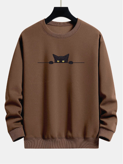 Pull à col rond avec chat mignon imprimé chat créatif