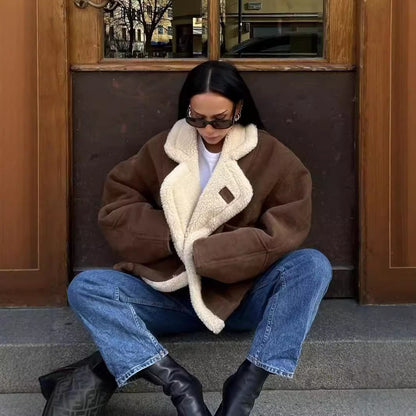 Manteau Oversize Vintage en Laine d'Agneau pour Femme - Élégance et Chaleur