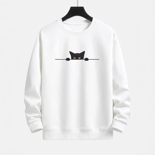 Pull à col rond avec chat mignon imprimé chat créatif