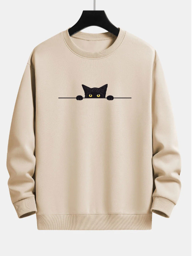 Pull à col rond avec chat mignon imprimé chat créatif