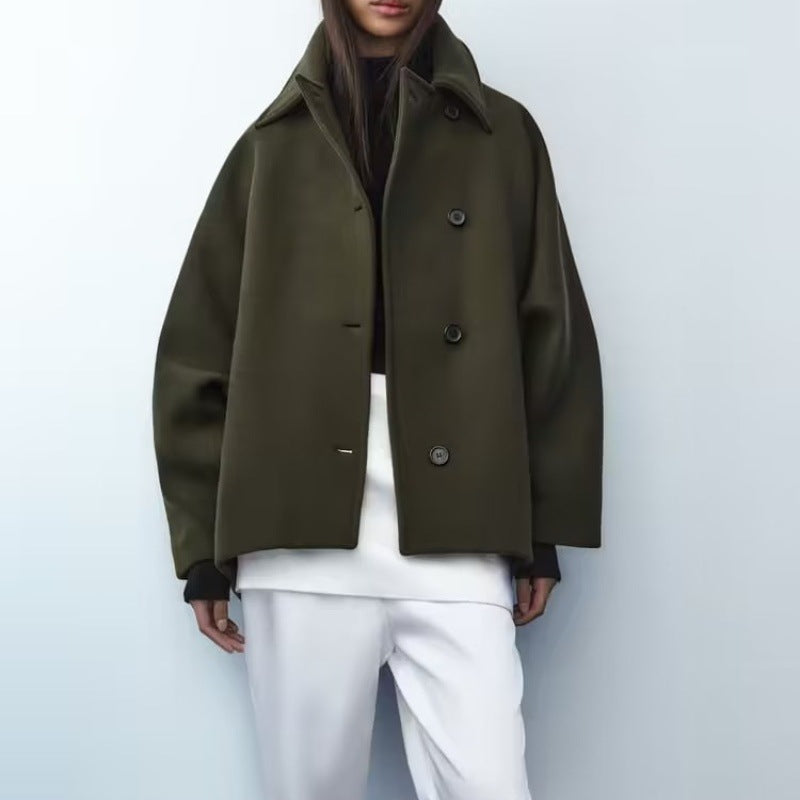 Manteau français à la mode, col Polo, manteau à manches courtes mélangées