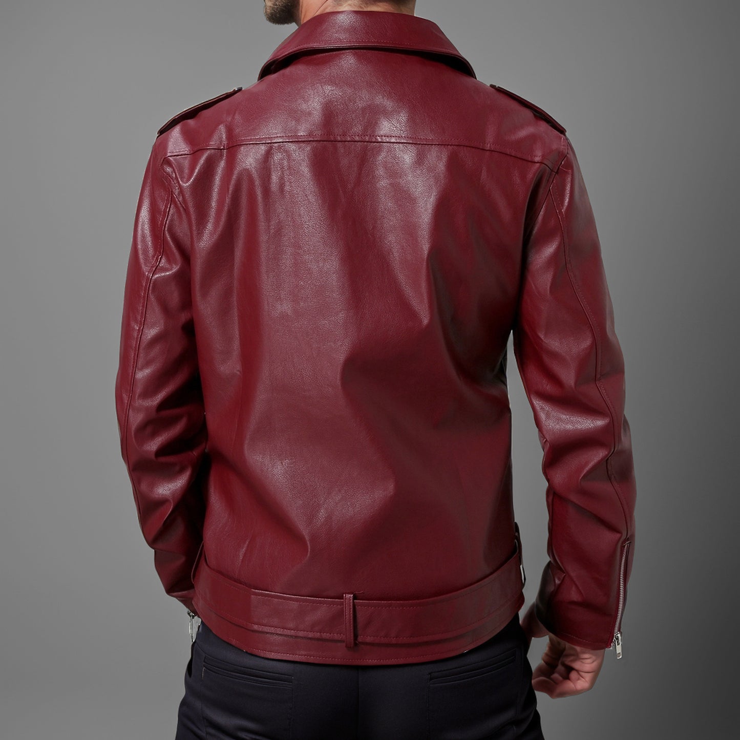 Veste en cuir à revers coupe slim