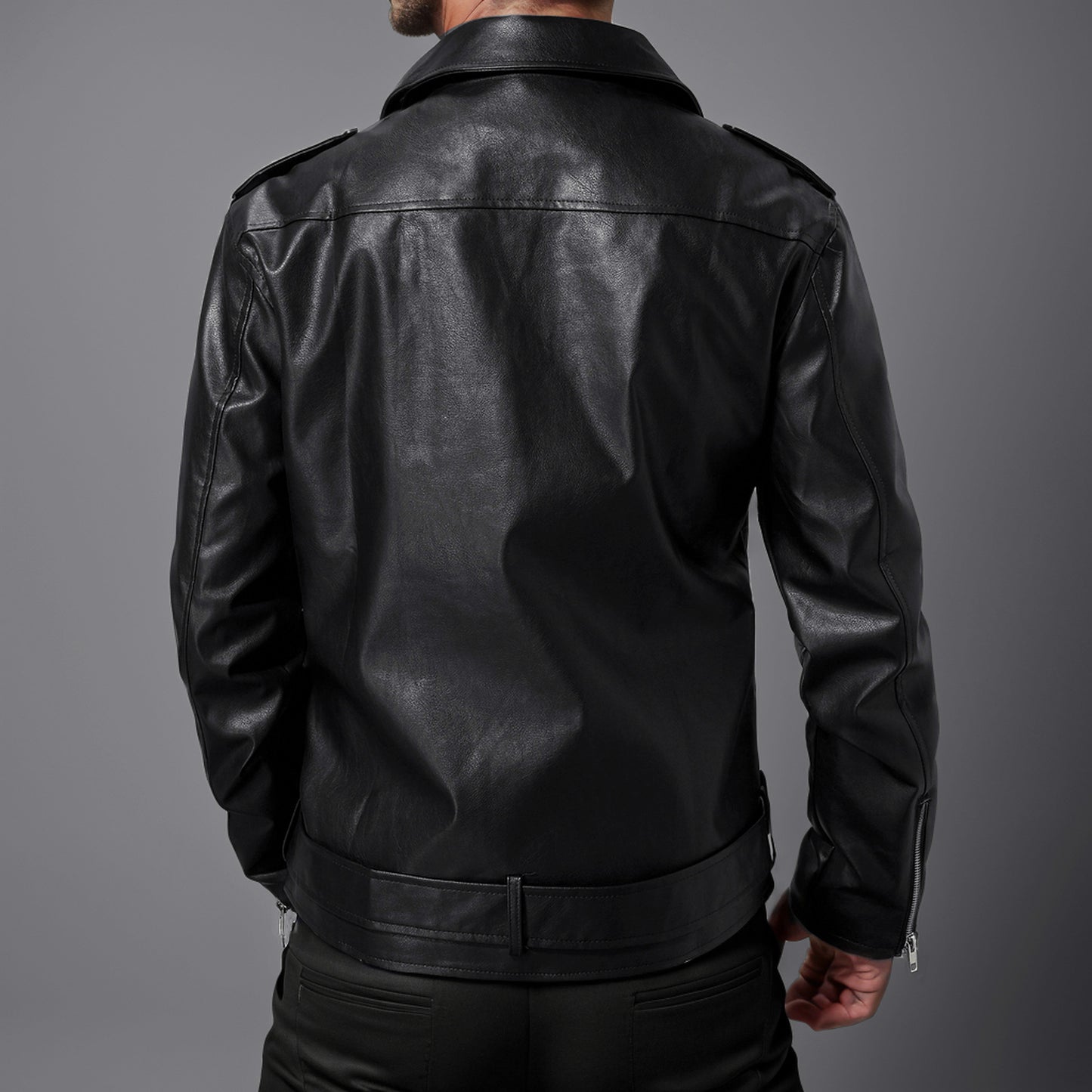 Veste en cuir à revers coupe slim