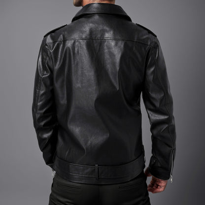 Veste en cuir à revers coupe slim