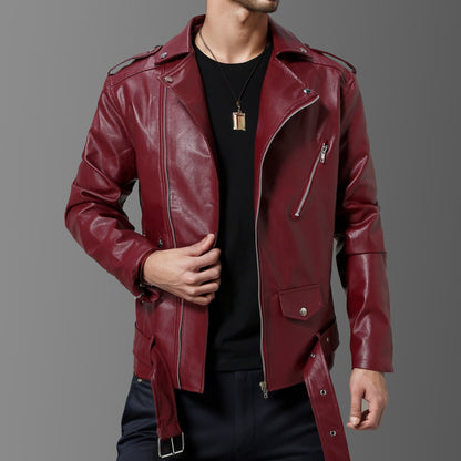 Veste en cuir à revers coupe slim