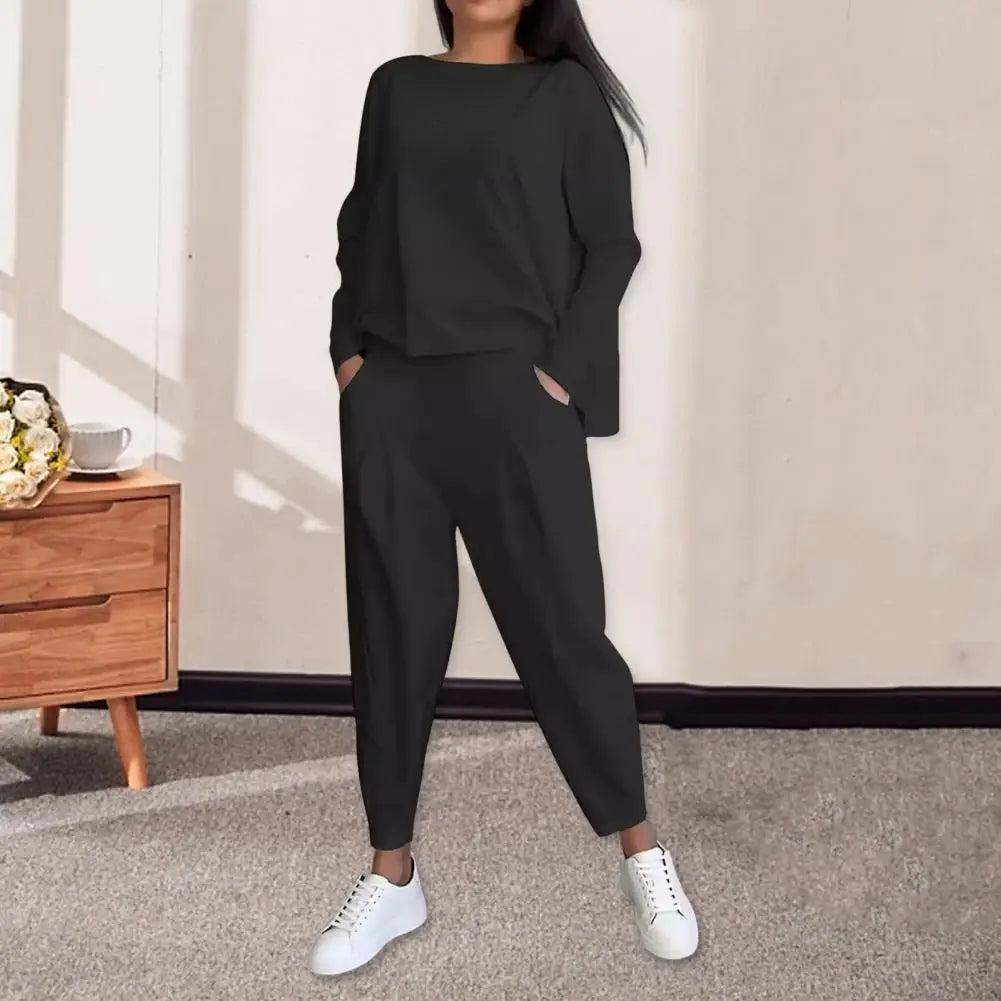 Ensemble de Fitness Femme : Haut Manches Longues et Pantalon Sarouel à Taille Élastique