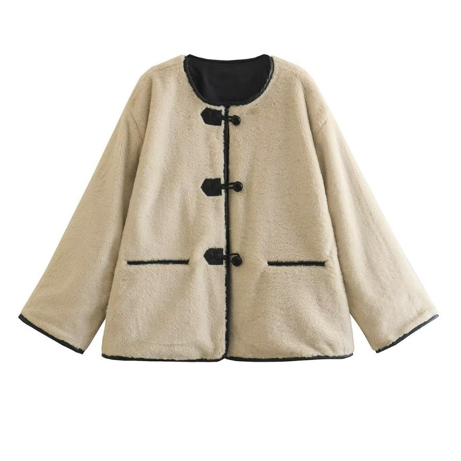 Manteau chaud en laine d'agneau à simple boutonnage