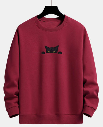 Pull à col rond avec chat mignon imprimé chat créatif