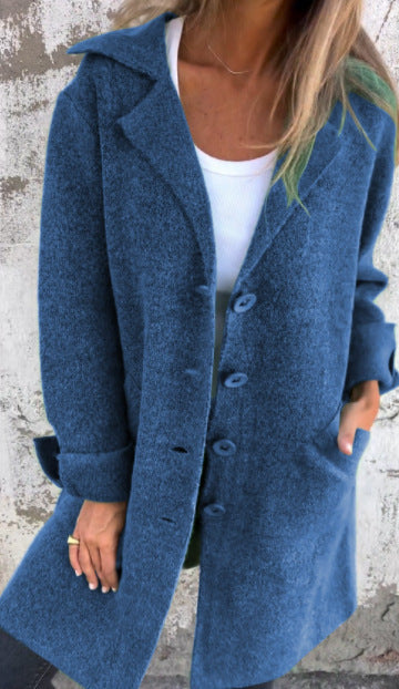 Cardigan Mi-Long à Revers avec Poches, Boutonnage Simple