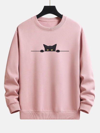 Pull à col rond avec chat mignon imprimé chat créatif