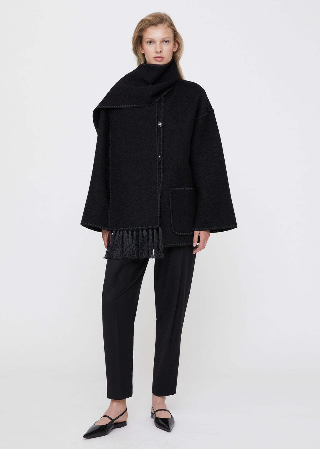 Manteau écharpe en laine d'agneau Loose Silhouette